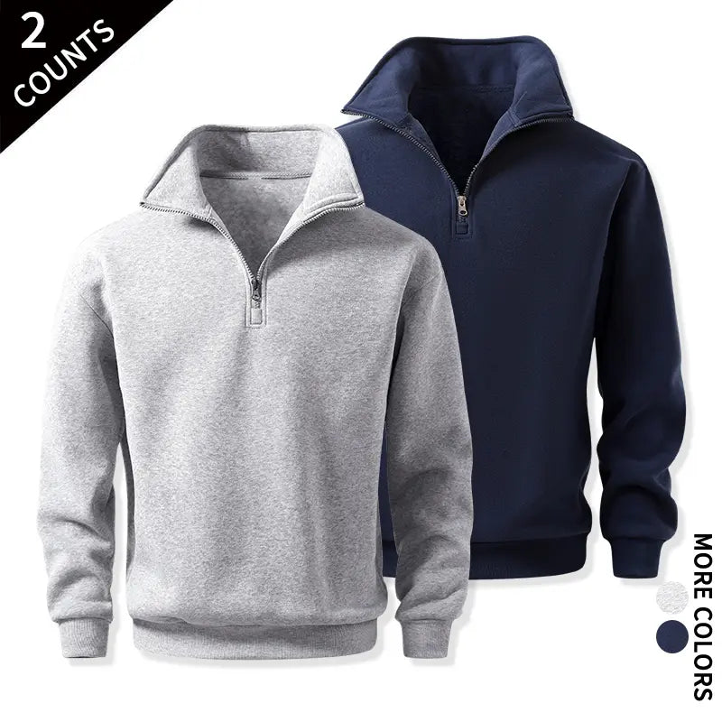 Men's 2-Pack Quarter-Zip Cozy Sweatshirts - Classic Stand Collar Long-Sleeve Mens Clothing, Outdoor Daily Fitness Wear, Guys Anniversary & Boyfriend Birthday Gift
