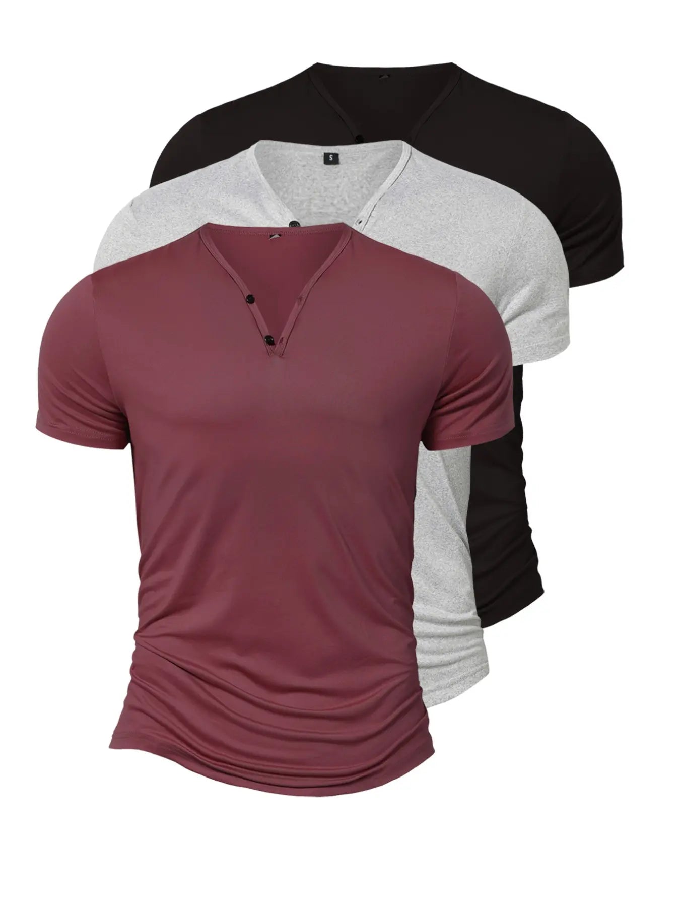 Men's 3-Pack Slim Fit V-Neck Henley T-Shirt: Lightweight Breathable Sport Short Sleeve