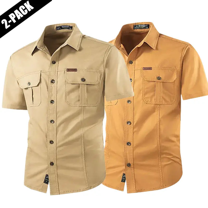 2-pack: summer outdoor casual short-sleeve work shirt with multiple pockets, lightweight design