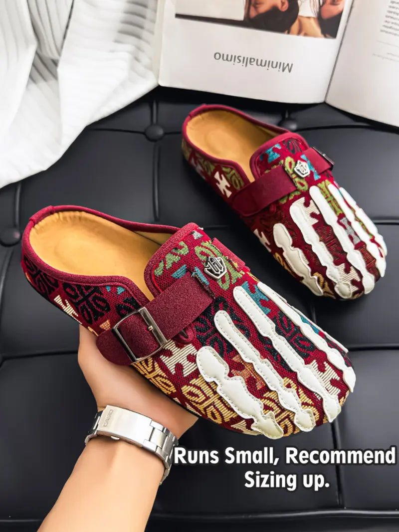 Men's Bohemian Print Mules, Mule Slides, Comfortable Slip-On Sandals, Adjustable Buckle, Soft Insole, Ideal for Daily Wear, Casual Footwear