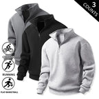 Men’s 3-Pack Quarter-Zip Fleece Sweatshirts, Soft Stand-Collar Loose-Fit Athletic Long-Sleeve Pullover Tops