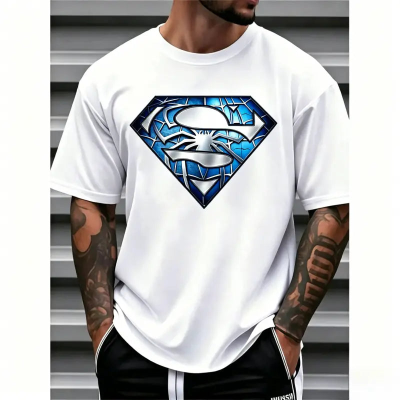 Hero-Themed Men's Plus-Size Casual Crew Neck T-Shirt - Short Sleeve with Hero Graphic Print| The Perfect Choice for Spring/Summer Daily Wear| Fun Text Design| Comfortable Fit| Fan Apparel| A Great Gift for Him or Her| Size Range: Plus Sizes M–5XL