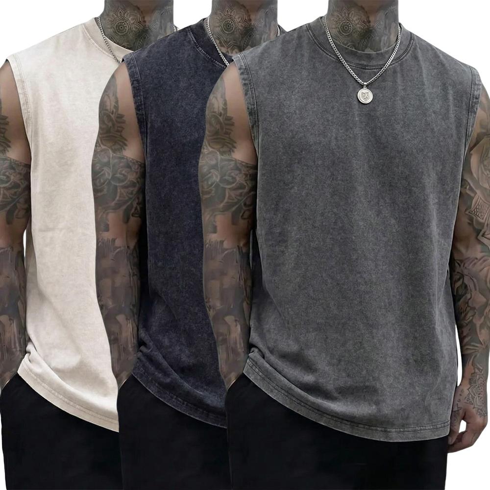 Pack of 3 vintage men’s undershirts/sleeveless shirts, new summer collection, 230 g heavy pure cotton, soft and gentle on skin fabric, unisex, machine washable, 100% cotton, relaxed retro fit,