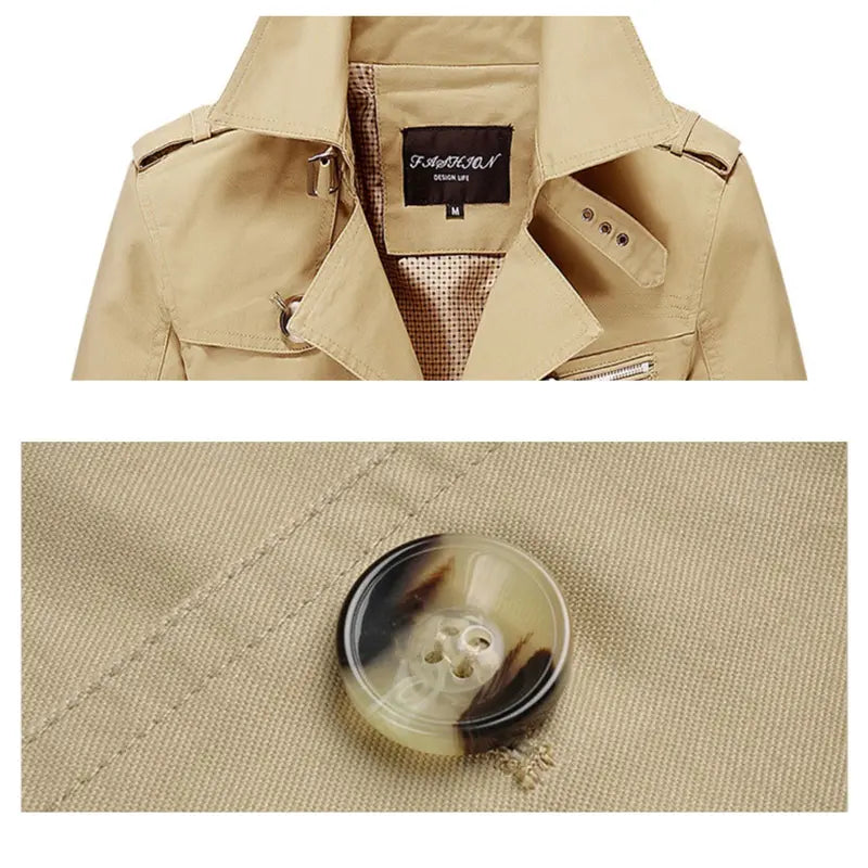 Men’s Elegant Plain Long Pea Coat - Single-Breasted, Turn-Down Collar, Slim Fit Casual Outdoor Jacket, Mens Tops Outerwear for Office, Everyday Wear