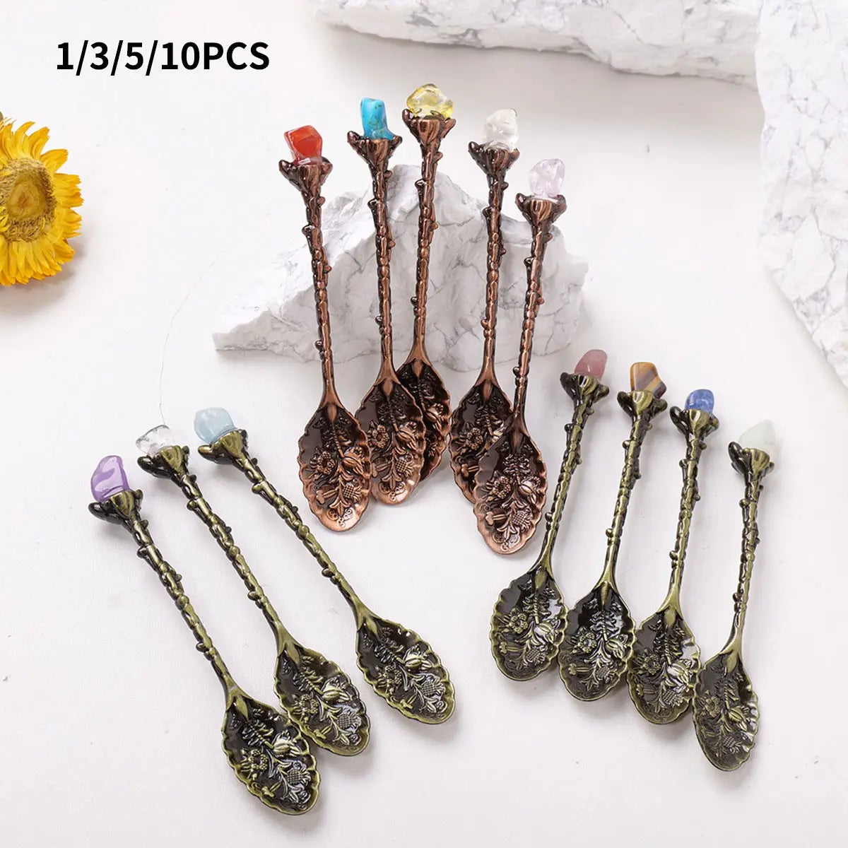 Mini Decorative Spoons Set, Natural Crystal Mini Spoon Set, Random Colors, Perfect Gift for Mother's & Father's Day, Versatile Use