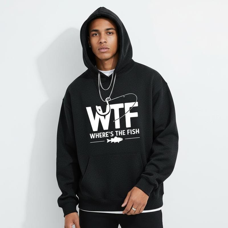 Men's funny fishing graphic Graphic Hoodie - Cotton Blend Long Sleeve Pullover Regular Fit | Soft & Breathable Fabric, Durable Print, Everyday Comfort, Machine Washable, casual outdoor urban street