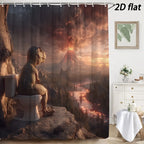 PAUSEBOLL [Back to School] Funny Peach-Patterned Waterproof Polyester Dinosaur Shower Curtain, Bathroom Decor with T-Rex on Toilet & Volcano Backdrop, Includes Hooks, Great Gift for Animal Lovers