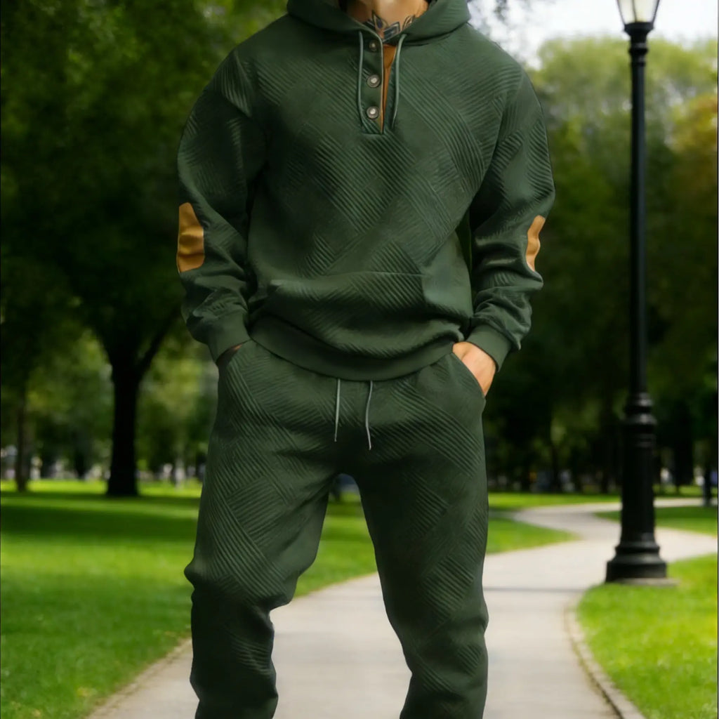Men's 2-Piece Textured Hoodie Sweatsuit Set Outfit - Heavyweight Brushed Fleece Pullover Hoodie & Men's Sweatpants, Athleisure Street Fit Casual Sportswear Set