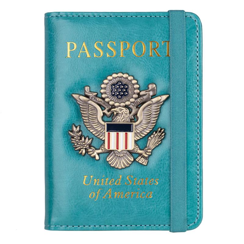 RFID Blocking Leather Passport Holder with 3D Metal Badge for Men and Women