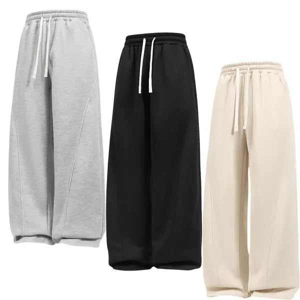 Men's 2-Piece Linen Washed Athletic Set - Stylish Plain Hooded Drawstring Sweatshirt, Loose Breathable Thin Fabric Wide-Leg Pants, Black + White Shortsleeve Casual Summer Menswear Sets, Men's 2 Piece Sets