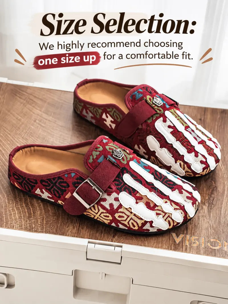Men's Bohemian Print Mules, Mule Slides, Comfortable Slip-On Sandals, Adjustable Buckle, Soft Insole, Ideal for Daily Wear, Casual Footwear