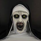 Funky Nun Latex Mask for Halloween - Creepy Horror Costume Accessory with Yellow Eyes & Distorted Teeth for Halloween & Cosplay