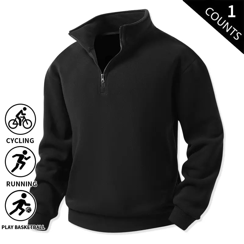 Men’s 3-Pack Quarter-Zip Fleece Sweatshirts, Soft Stand-Collar Loose-Fit Athletic Long-Sleeve Pullover Tops