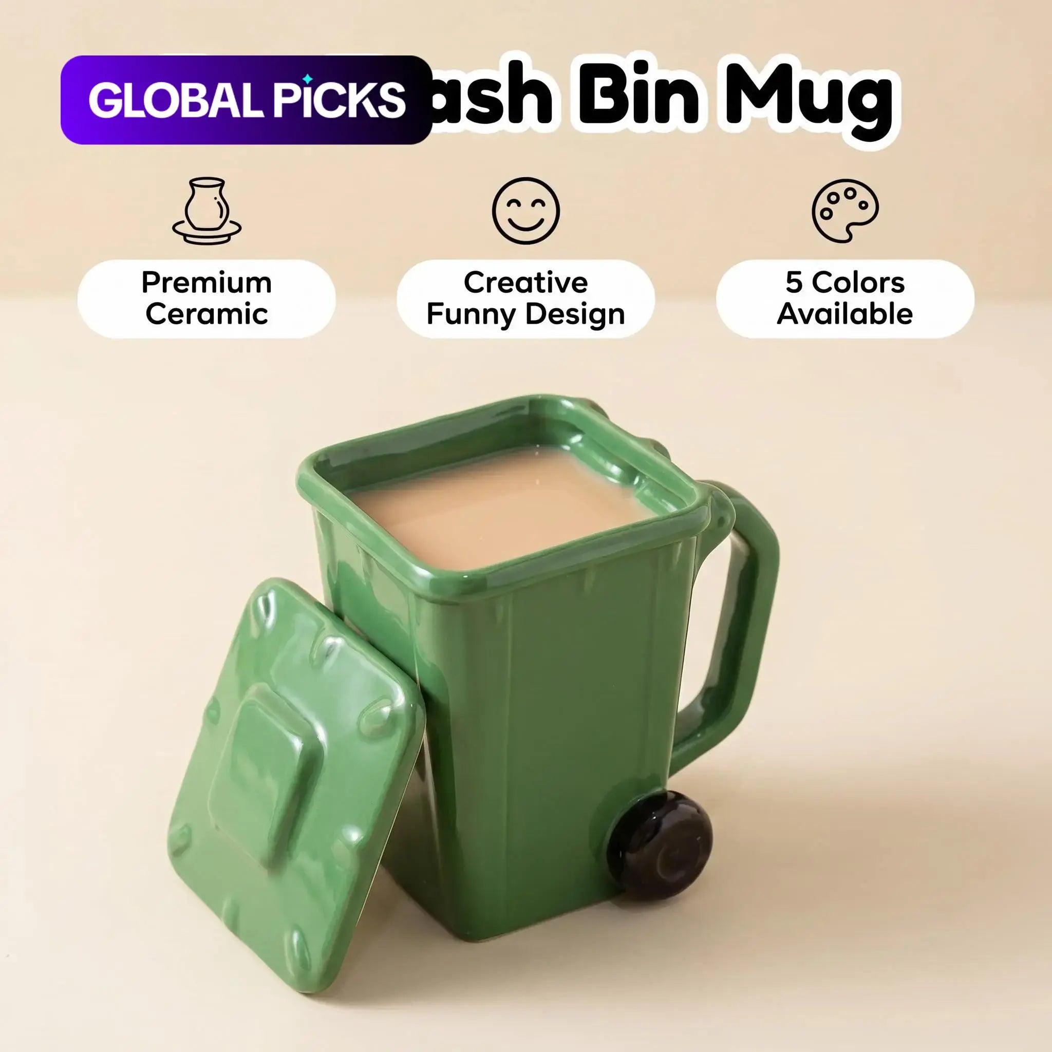 Creative Trash Can Shaped Ceramic Coffee Mug