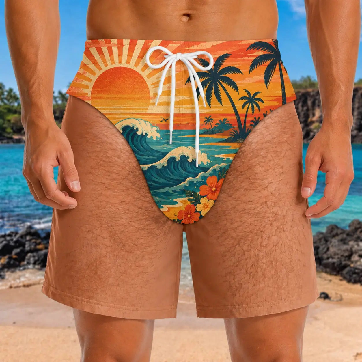 Men's Novelty Patriotic Swim Trunks - American Flag Freedom & Chill Quick Dry Beach Shorts with Mesh Lining - Funny Ugly Summer Hawaiian Shirt Vacation Gifts for Him
