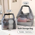 2 Pack Waterproof Mesh Shower Caddy Bags Set (Large + Small), Transparent Portable Toiletry Tote with Buckle Handle, Large Capacity Quick Dry Bath Storage Organizer for Gym Travel Bathroom Dorm