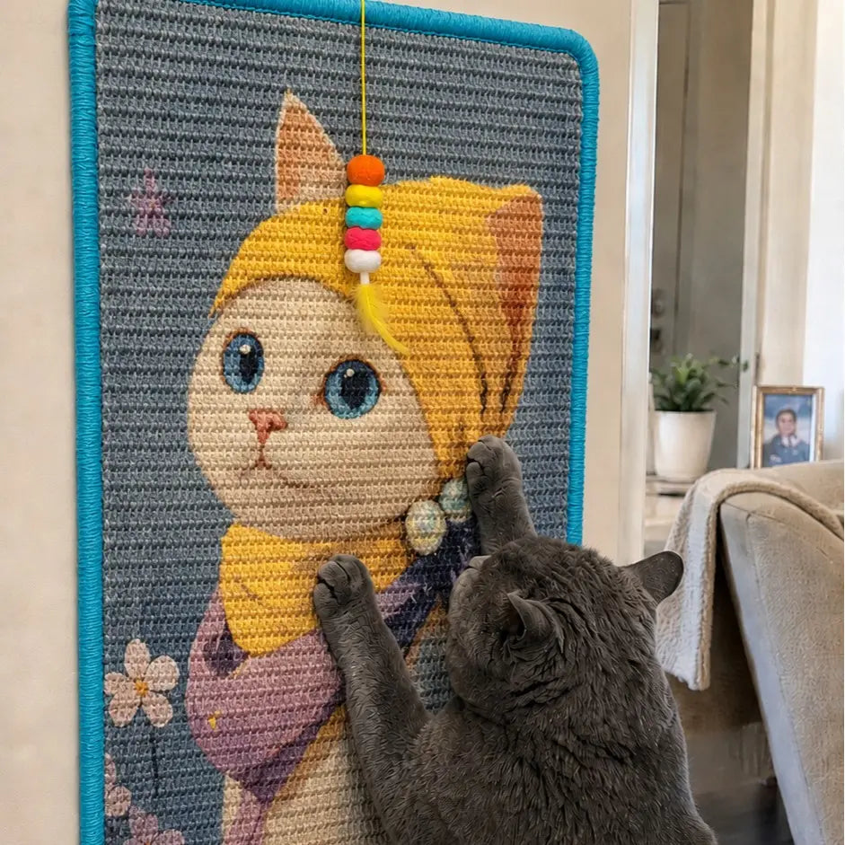 Wall-Mounted Sisal Cat Scratcher Mat with Toy