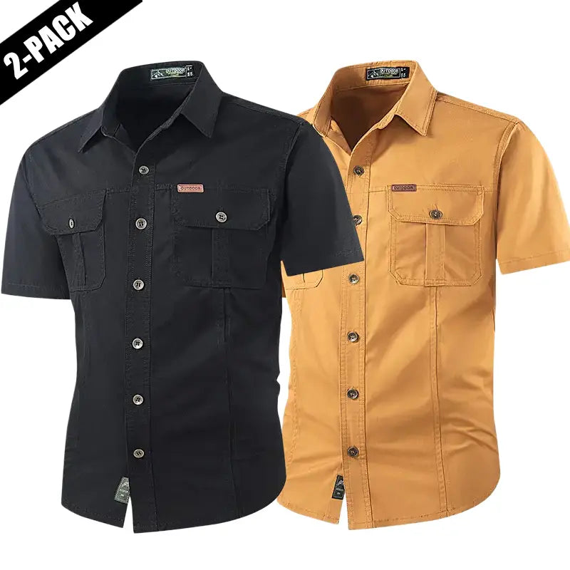 2-pack: summer outdoor casual short-sleeve work shirt with multiple pockets, lightweight design