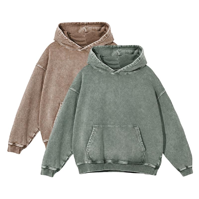 Men’s heavyweight acid-wash pure cotton hooded sweatshirt; women’s and men’s same style, suitable for autumn and winter wear.,clothes for back to school,first day of school outfits