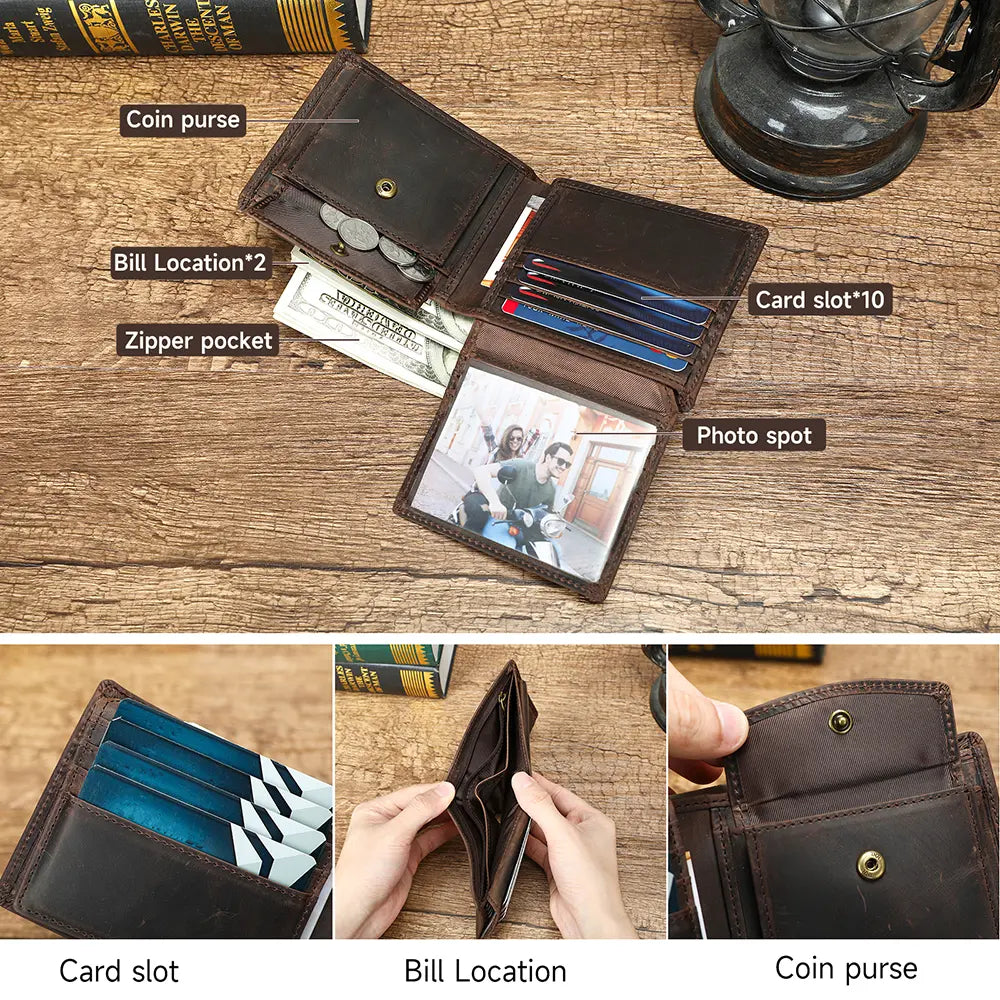 Men's Genuine Cowhide Short Foldable Wallet