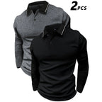 2-Pack Men's Long-Sleeved Lapel Polo Shirts