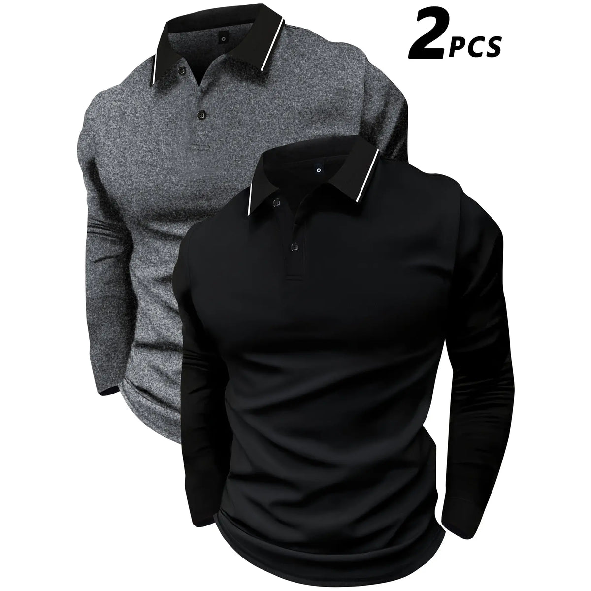 2-Pack Men's Long-Sleeved Lapel Polo Shirts