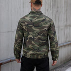Men's Military Style Camouflage Zip-Up Jacket with Chest Pockets