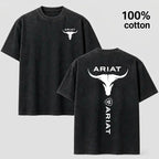 Western Style Bull Skull Graphic T-Shirt, Vintage Mineral Wash Cotton Tee