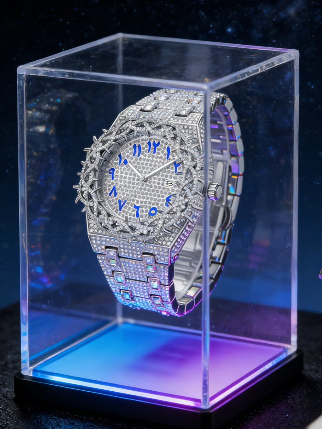 Unisex New Hip-Hop Style Quartz Watch, Fashion Wristwatches, Analog Wristwatch, Quartz Analog Timepiece, Rhinestone Strap & Full Iced-Out Large Dial, Unique Zirconia Design Wrist Watch, Party Gift for Men and Women, Fashionable Party Watch