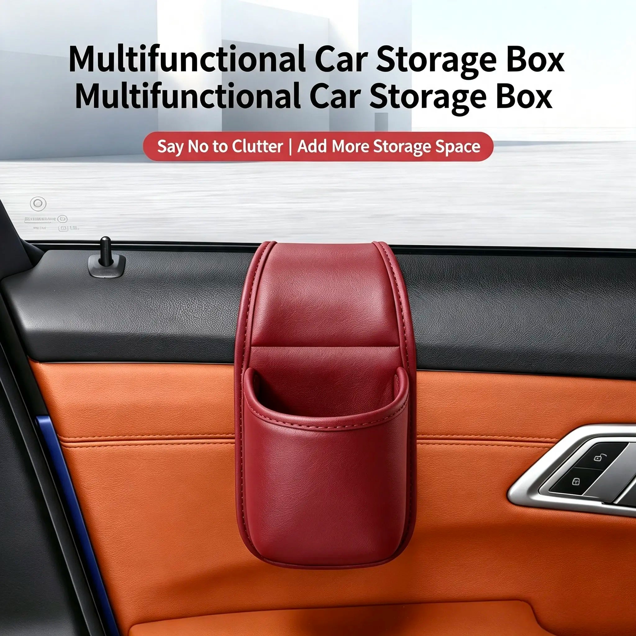 Leather car door storage pocket - double-layer compartments, scratch-proof flannel lining, residue-free adhesive, organizes keys & phones, keeps car interiors tidy, fits most sedans, SUVs and trucks for daily driving
