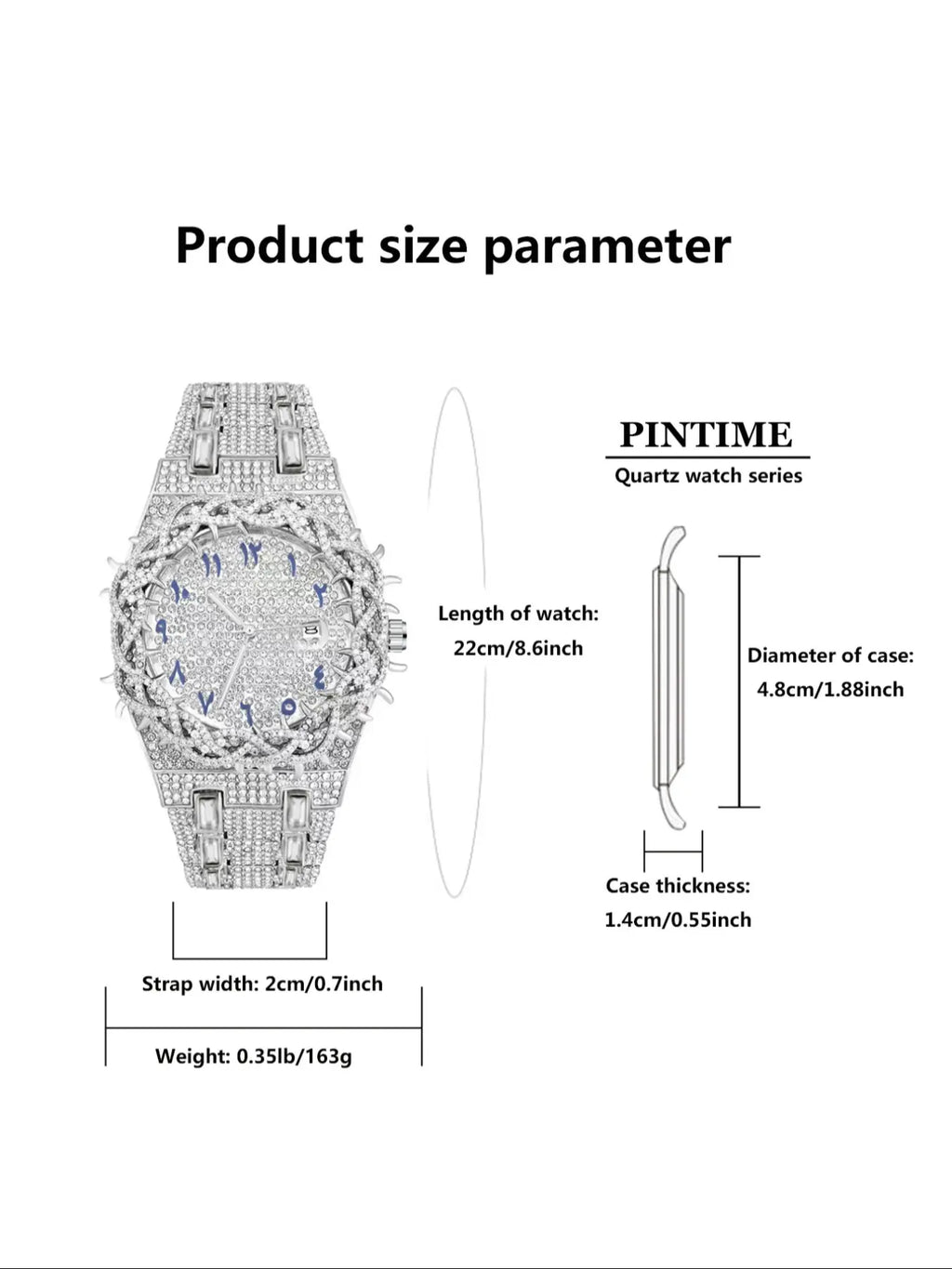 Unisex New Hip-Hop Style Quartz Watch, Fashion Wristwatches, Analog Wristwatch, Quartz Analog Timepiece, Rhinestone Strap & Full Iced-Out Large Dial, Unique Zirconia Design Wrist Watch, Party Gift for Men and Women, Fashionable Party Watch