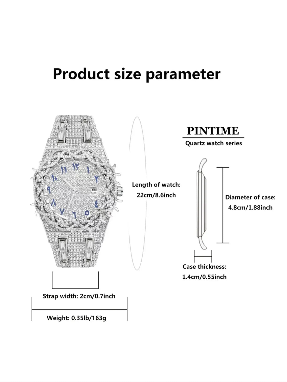 Unisex New Hip-Hop Style Quartz Watch, Fashion Wristwatches, Analog Wristwatch, Quartz Analog Timepiece, Rhinestone Strap & Full Iced-Out Large Dial, Unique Zirconia Design Wrist Watch, Party Gift for Men and Women, Fashionable Party Watch