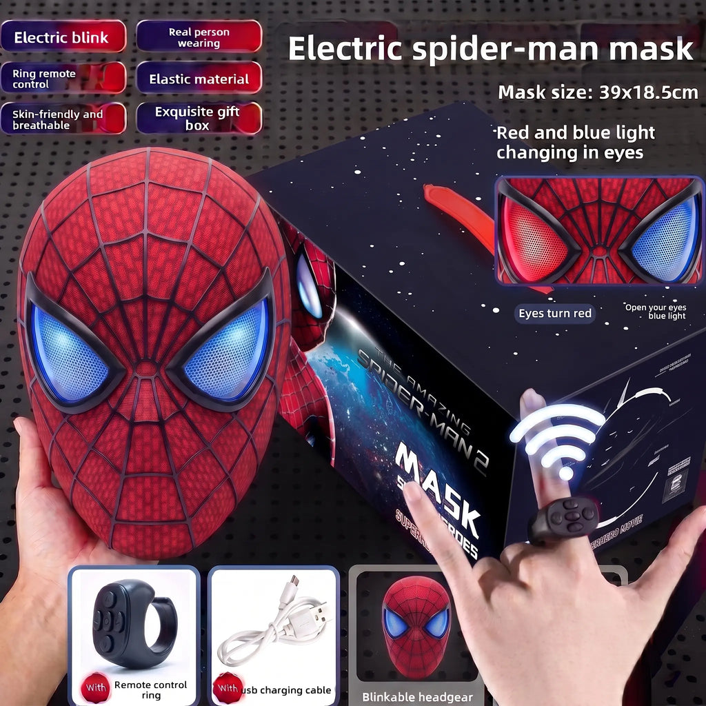 Cool Hero Mask Remote Control Skin-friendly Red & BlueLights Perfect for Cosplay, Halloween, Festivals, Parties -26cm x 19cm x 11cm - Plastic Material