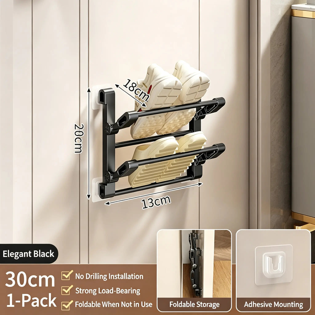 Foldable Wall-Mounted Shoe Rack, Space-Saving Plastic & Steel Hanging Slipper Holder, Compact Shoe Storage Organizer for Bathroom, Entryway, Closet, Bedroom, Door & RV