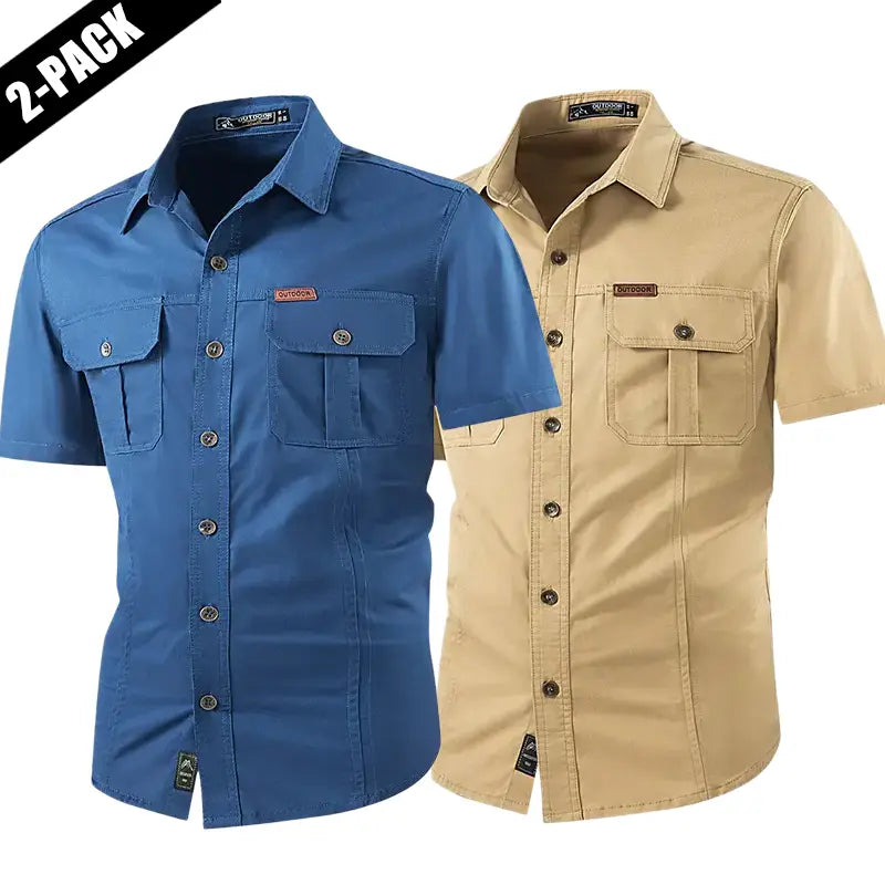 2-pack: summer outdoor casual short-sleeve work shirt with multiple pockets, lightweight design