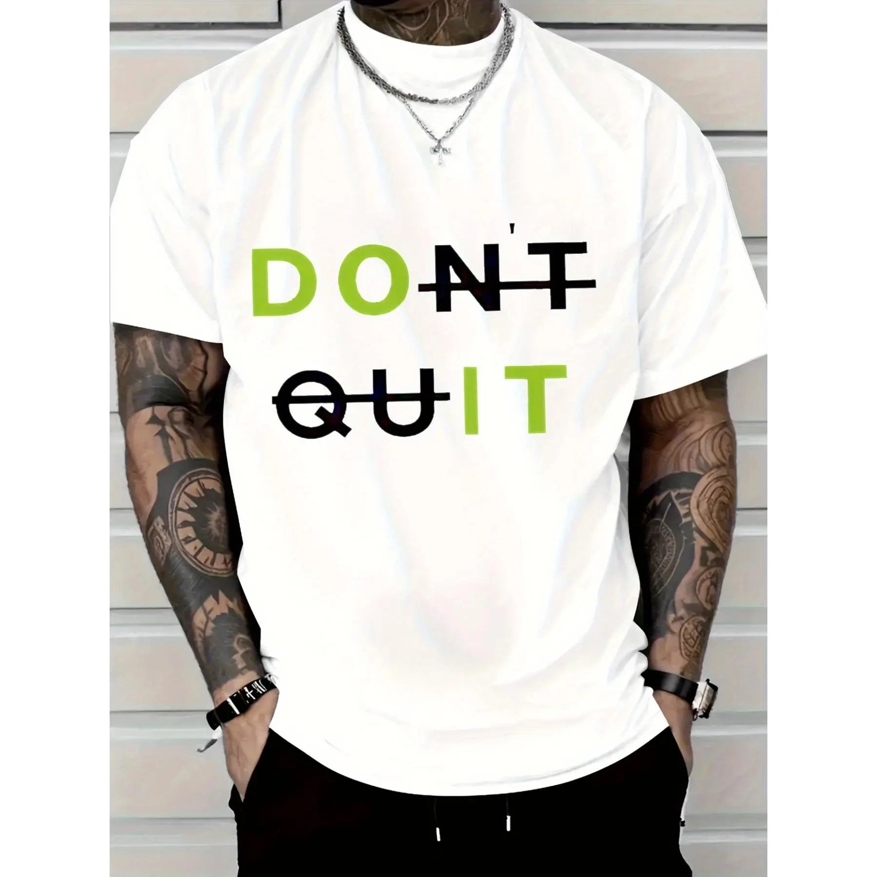 Men's Cotton Motivational Graphic Short Sleeve T-Shirt Casual Summer Wear White Tee