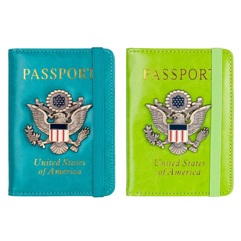 RFID Blocking Passport Holder for Women Men, Leather Passport Travel Wallet with Metal 3D Metal Badge, Travel Document Holder Cover Accessories (Dark Blue)