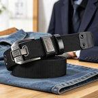 Unisex Adjustable Holeless Belt with Square Alloy Buckle