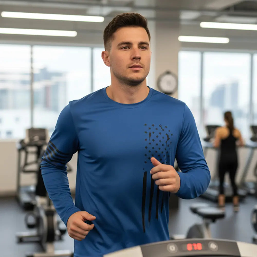 Men's 5-Piece Long Sleeve Shirt - Lightweight Plain Lining Patriot Apparel, Quick-Drying Breathable Activewear Athletic Apparel for Male Gym, Biking & Daily Casual Wear (Spring, Autumn)