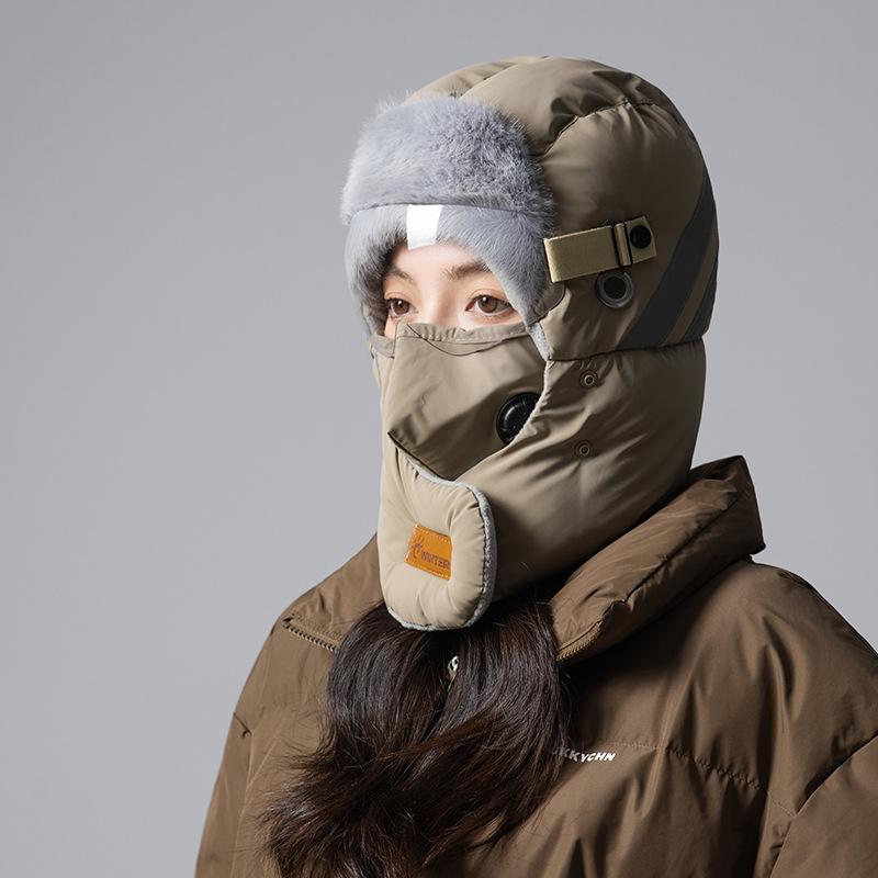 Unisex Fleece-Lined Outdoor Biking Hat with Goggles, Casual Style, Thick Inner Lining, Full Face Coverage, Warm Winter Sports Accessory (QXM)