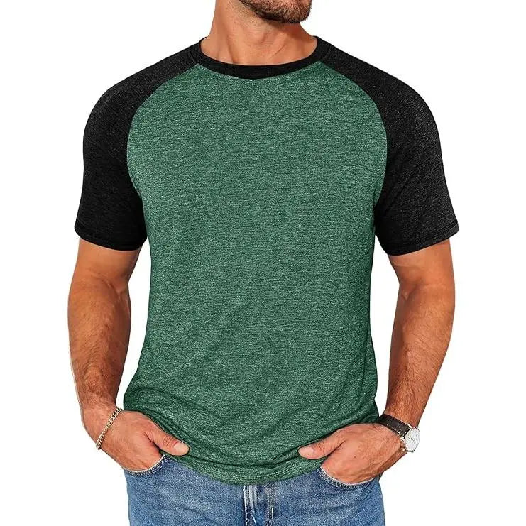 Men's Casual Raglan Short Sleeve Slim Fit T-Shirt (Color Block Baseball Tee)
