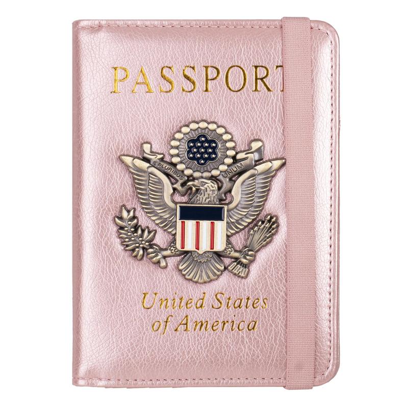 RFID Blocking Leather Passport Holder with 3D Metal Badge for Men and Women