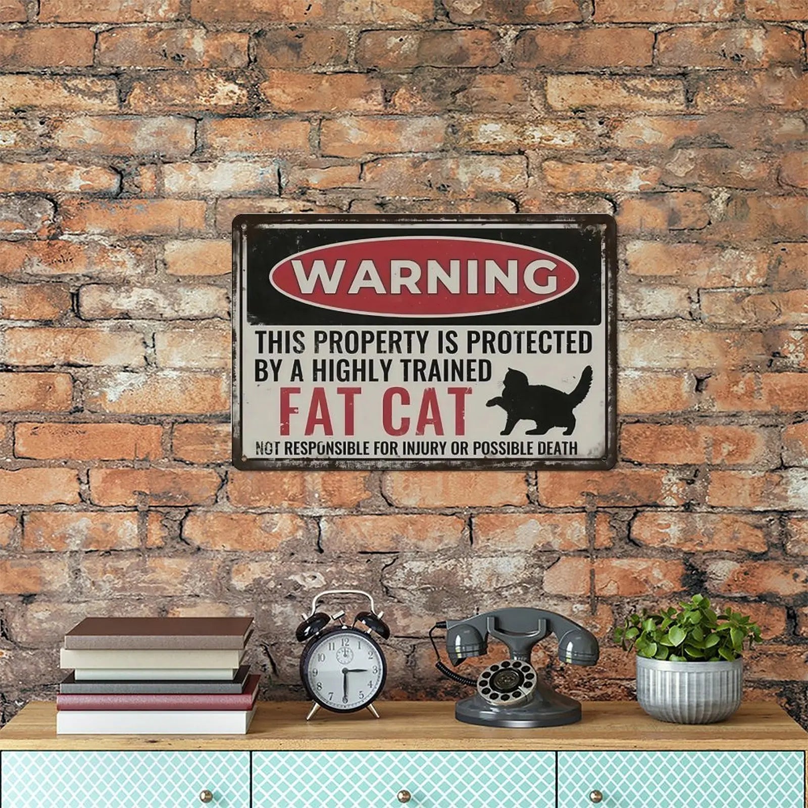1pc Vintage Fat Cat Warning Metal Sign - Retro Tin Plate Wall Art,  8x12 Inch, Humorous Home Decor for Kitchen, Coffee Shop, or Club, Durable Iron Material, Easy to Hang, Cat Decor, Perfect for Room Decor