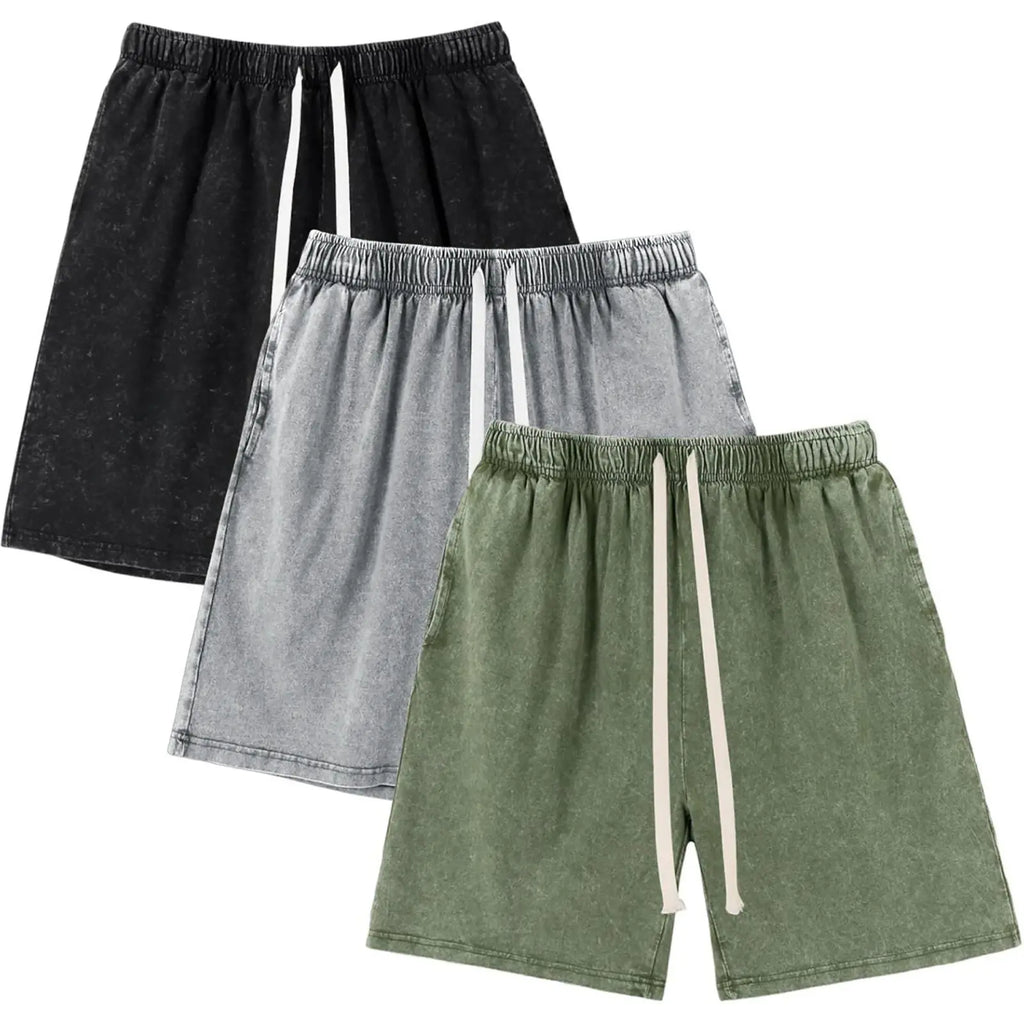 Gihuo Mens Unisex Sweat Shorts Cotton Athletic Shorts Vintage Acid Wash Elastic Waist Drawstring Workout Shorts with Pockets Womenswear Basic Bottom Casual Minimalist