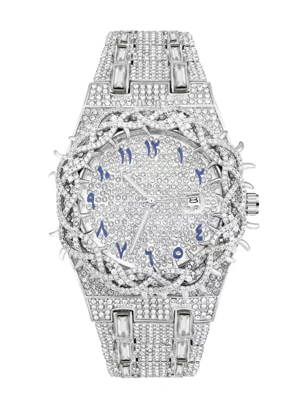 Unisex New Hip-Hop Style Quartz Watch, Fashion Wristwatches, Analog Wristwatch, Quartz Analog Timepiece, Rhinestone Strap & Full Iced-Out Large Dial, Unique Zirconia Design Wrist Watch, Party Gift for Men and Women, Fashionable Party Watch