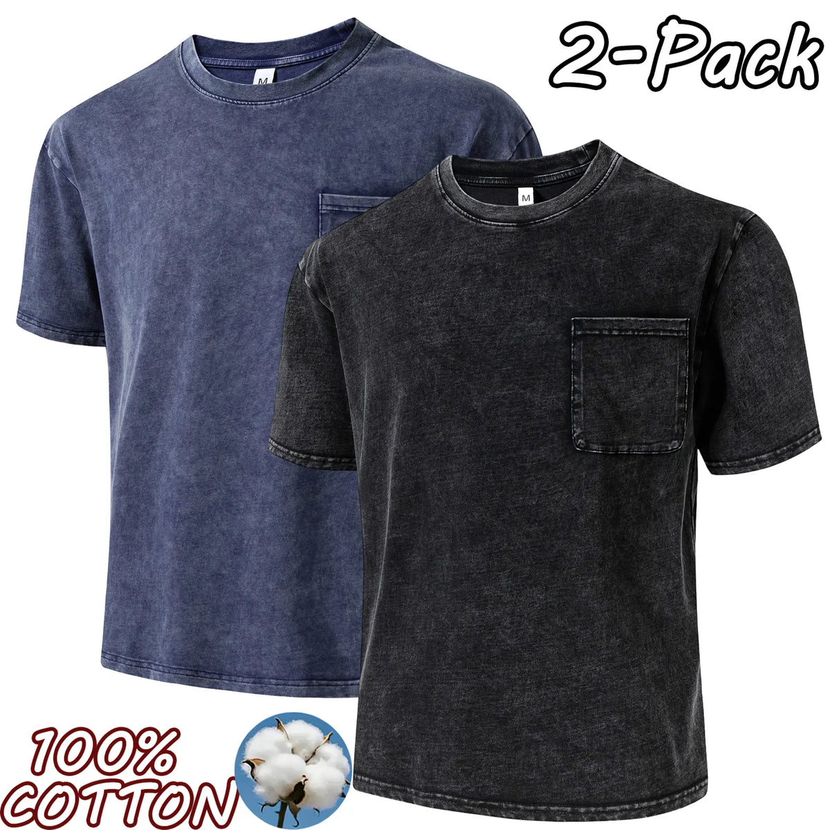 4-pack men’s 100% pure cotton vintage washed T-shirts for couples, casual fashion that matches any outfit—new unisex crew-neck short-sleeve tops suitable for outdoor sports, everyday wear, and street outings.