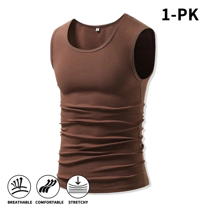 Men 4Pack Cotton Muscle Tank Tops Comfort Stretchy Breathable Summer Workout Sleeveless Sports Undershirts (optional sets of 4 or 2) High Elasticity Lifestyle Beater