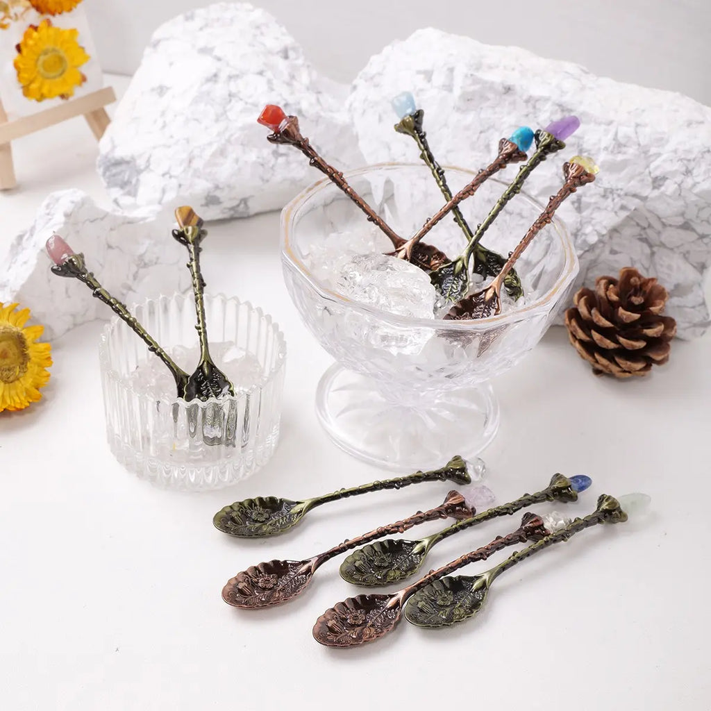 Mini Decorative Spoons Set, Natural Crystal Mini Spoon Set, Random Colors, Perfect Gift for Mother's & Father's Day, Versatile Use