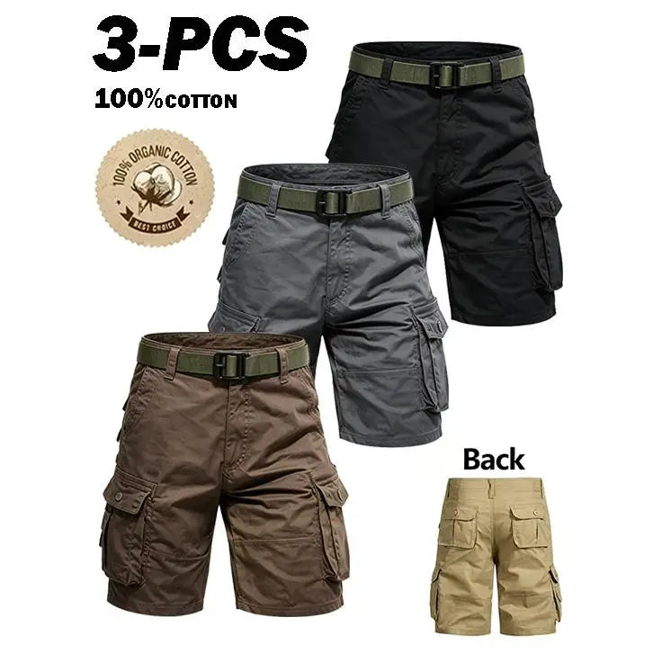 3-pack men’s cargo pants, tactical men’s shorts, men’s shorts with multifunctional pockets, suitable for golf and outdoor activities, men’s hiking shorts, wear-resistant, wrinkle-resistant, breathable shorts