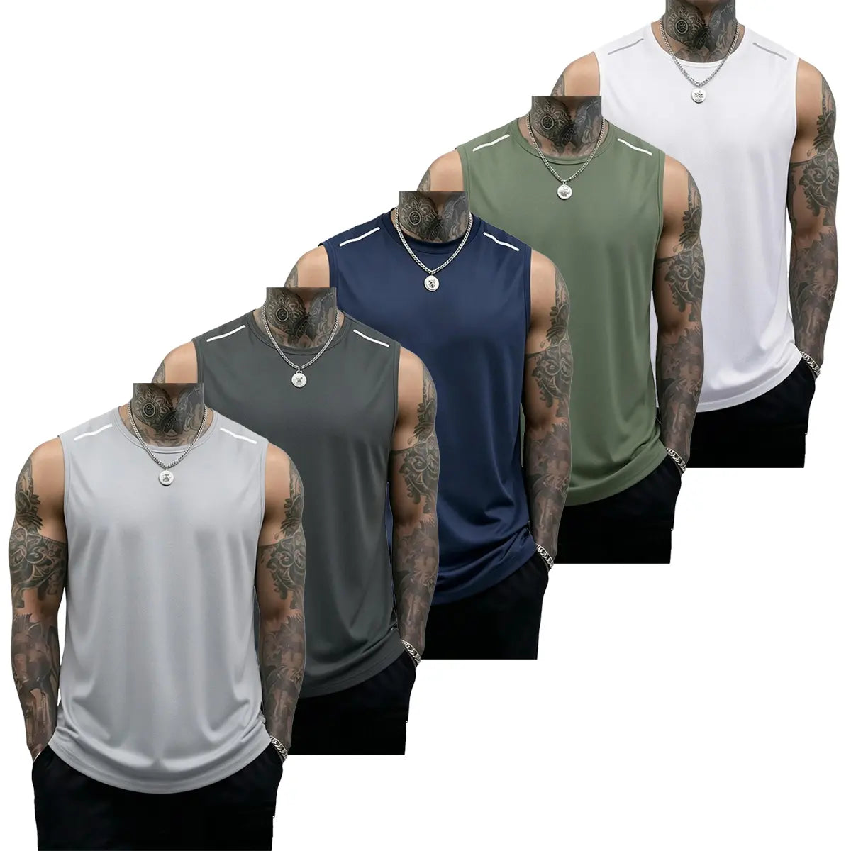 5PCS Men's Sleeveless Sports Tank Tops (Solid Color Gym Shirts)